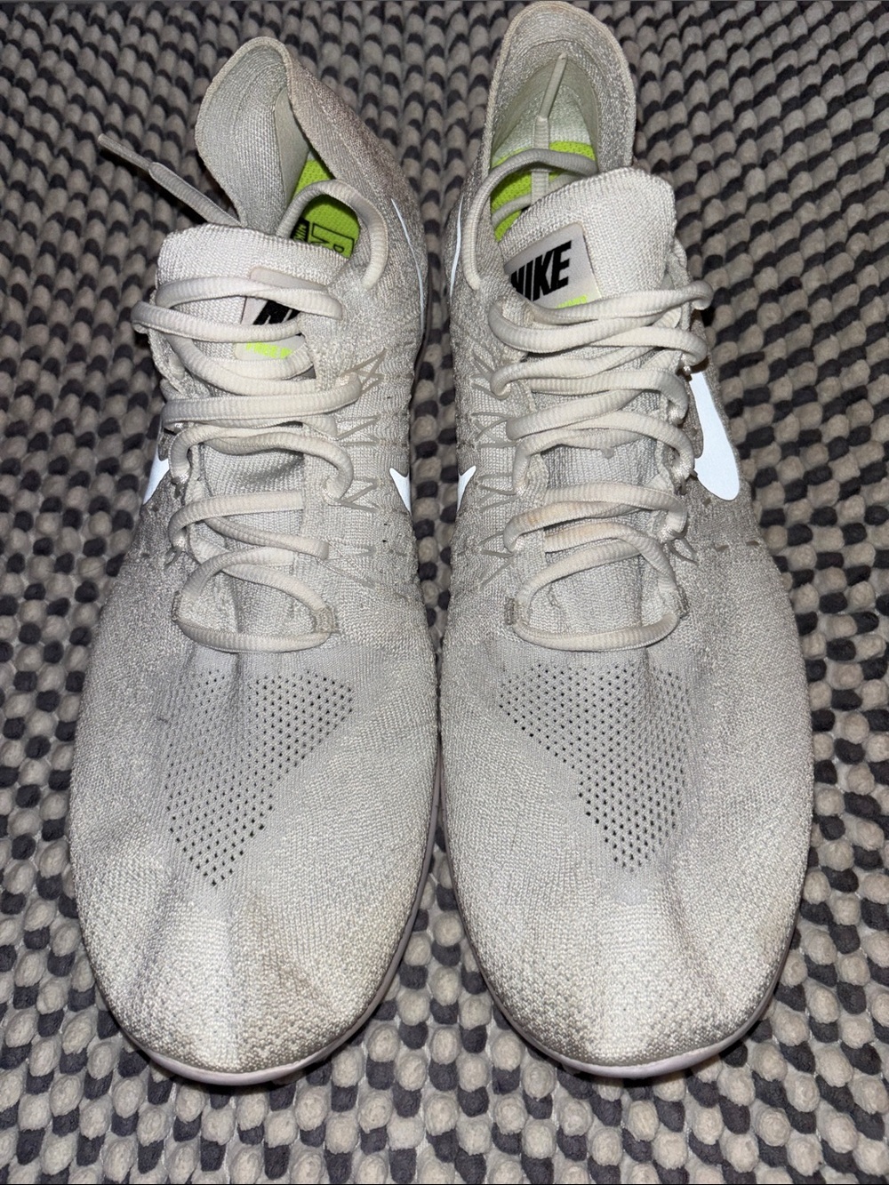 Nike Run Natural white  Knit Running Sneakers with White Swoosh and Lime Accents